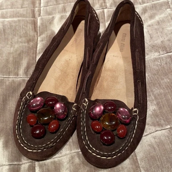 Miu MIU Suede Gemstone Bedazzled Shoes - Picture 5 of 13